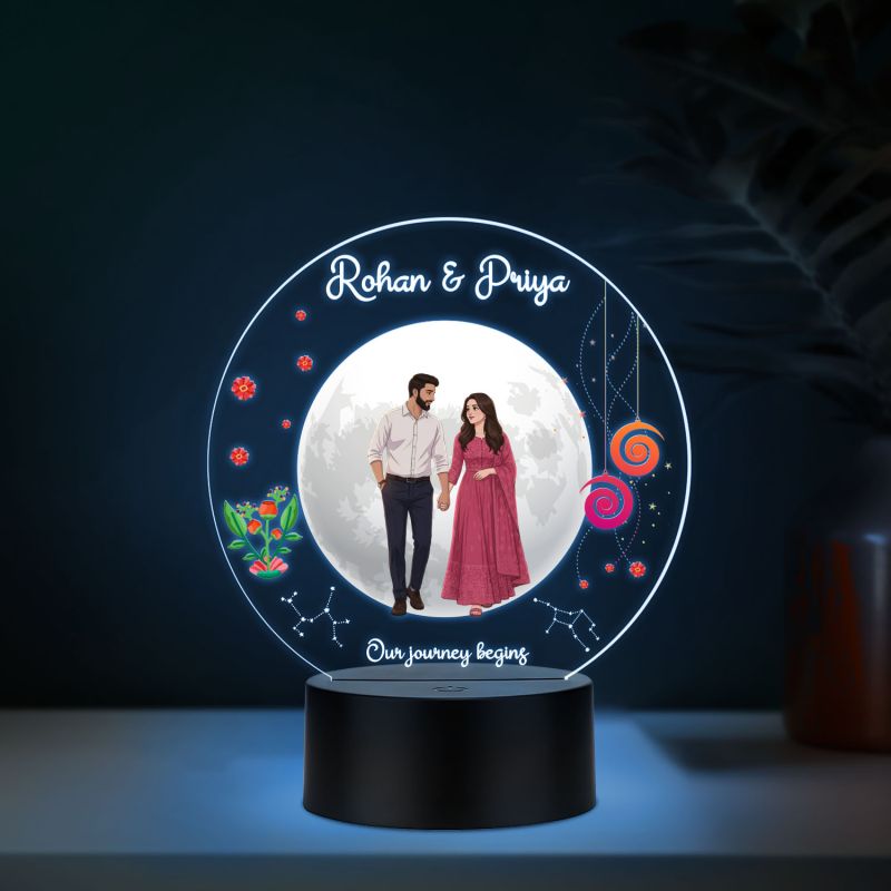 Personalized LED Night Light, Our Journey Begins Quote Acrylic Lamp with Color Changing Black Base Gift for Couple New Journey Gift